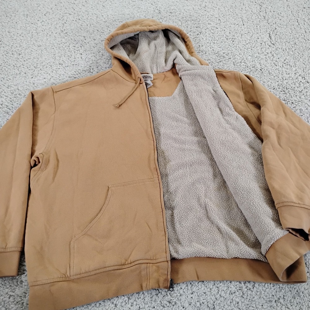 LL Bean Hoodie Mens 2XL Brown Katahdin Iron Works Zip Sherpa Lined Heavy Chore